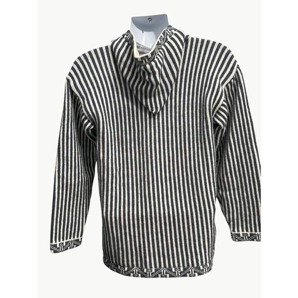 CCC Handcrafted Alpaca Striped Hooded Baja Sweater Jacket Size Large - Picture 2 of 9